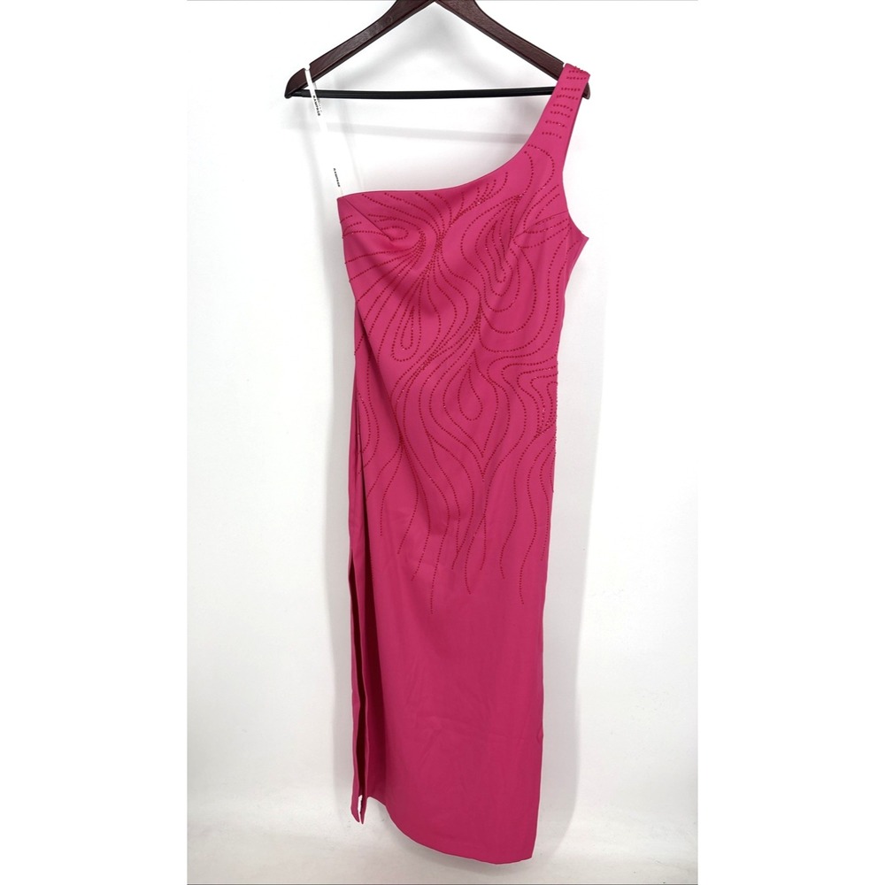 VTG 90s Y2K Satin Maxi Dress Sz 9 Hot Pink Glitter One Shoulder Prom Feminine